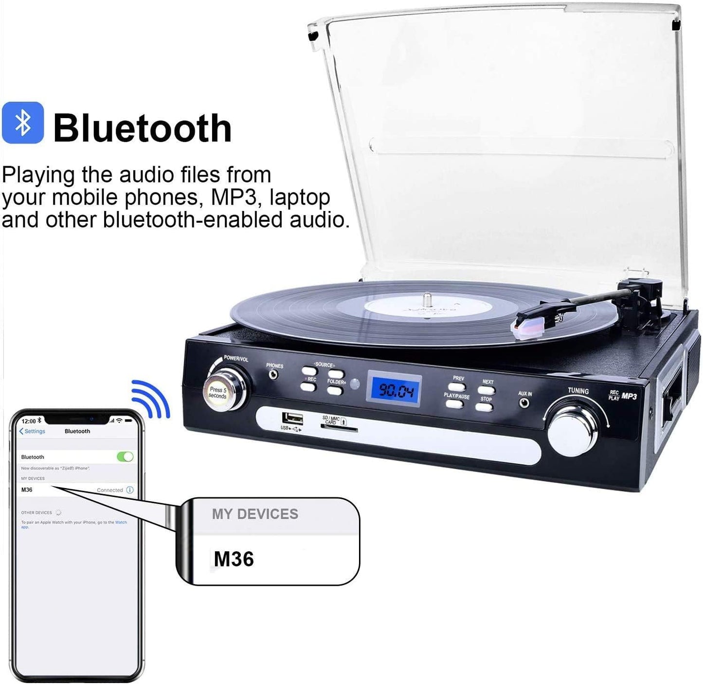 DIGITNOW! Bluetooth Vinyl Record Player